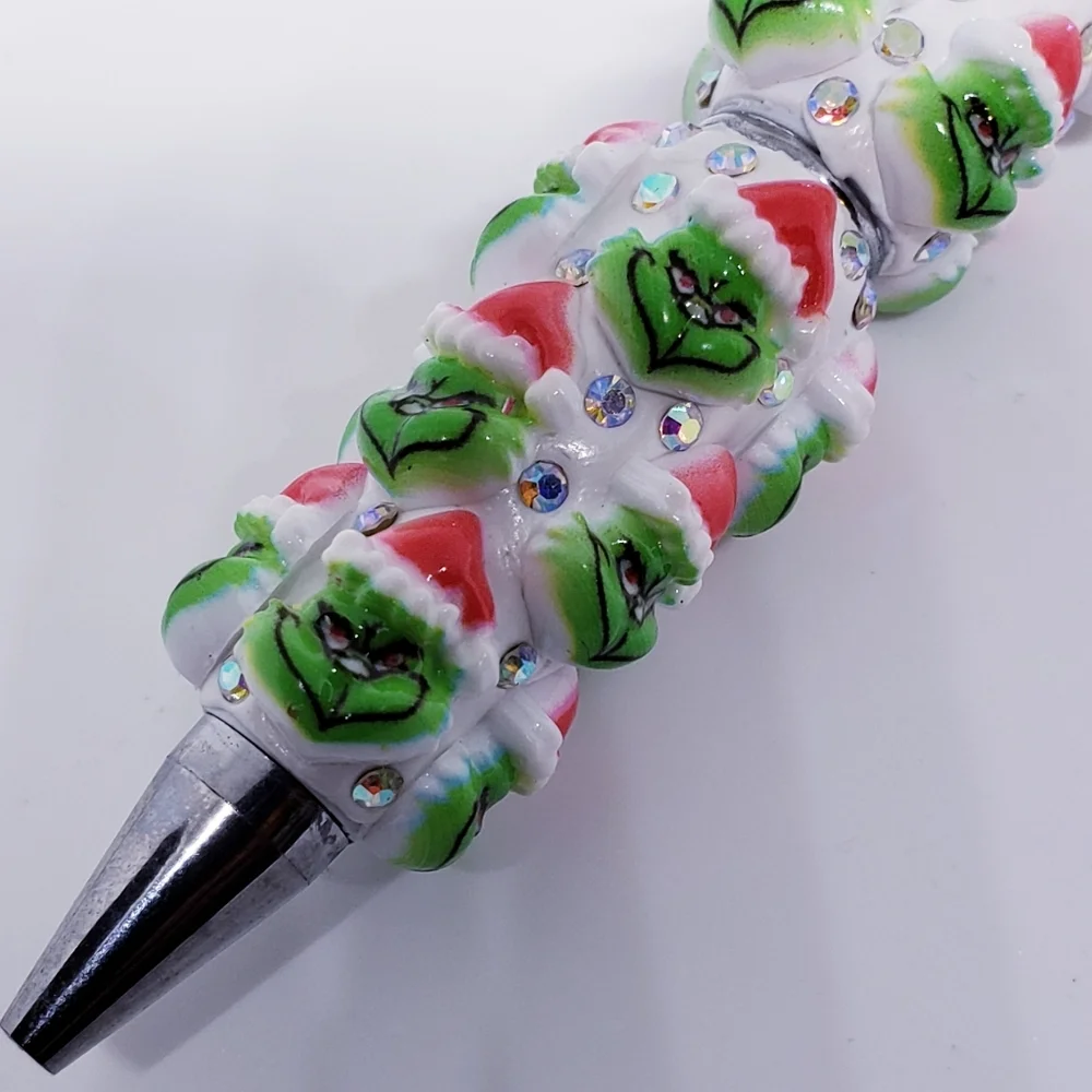 Handmade 3D Christmas Holiday Grinch Max Cindy Beaded Silicone Focal Bead Pen